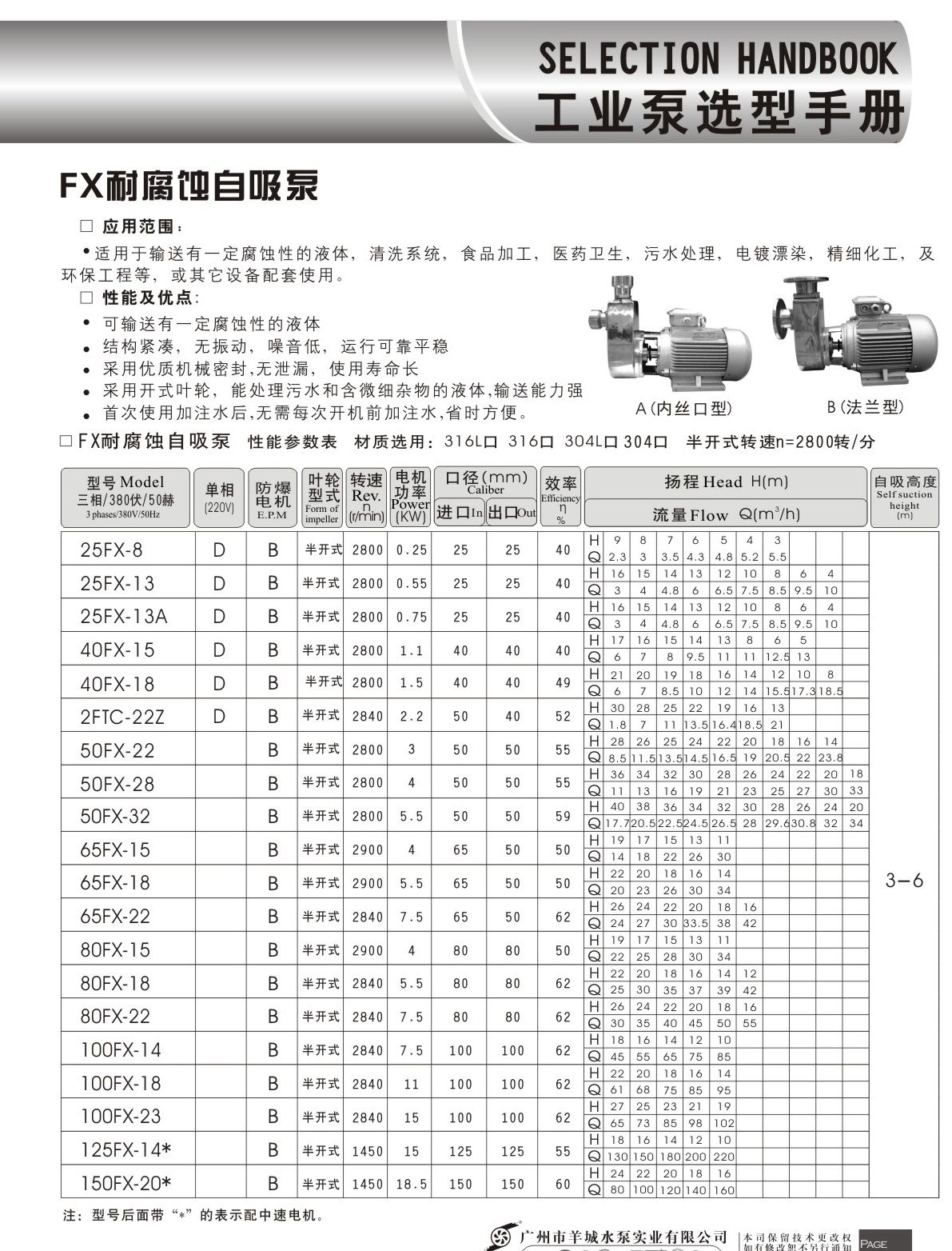 羊城水泵|40FX-13|FX耐腐蚀自吸泵|羊城泵业|广州羊城水泵厂